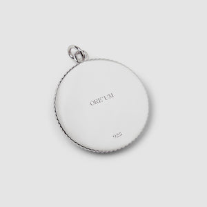 Julius Caesar pendant back showing Oreum brand mark and 925 sterling silver authenticity gurantee