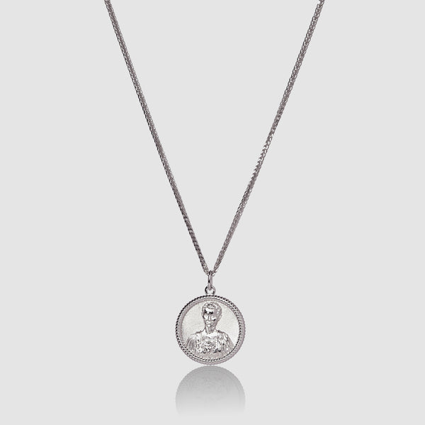 Julius Caesar pendant studio photography showing Roman general profile with sterling silver chain